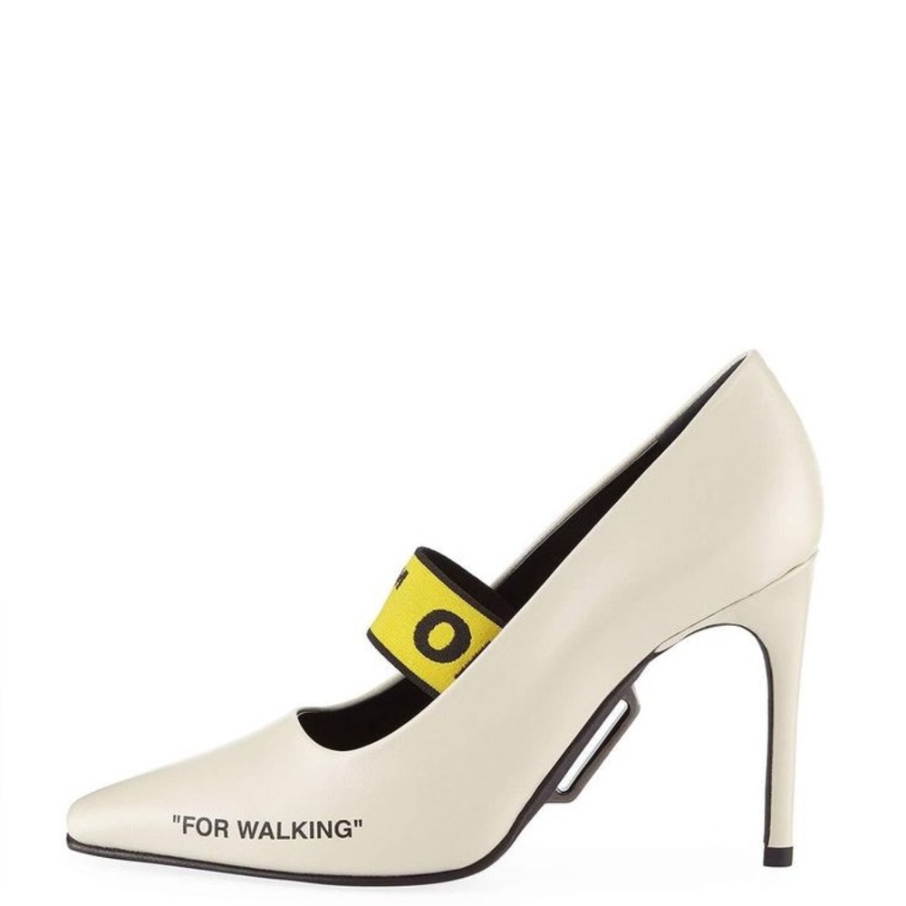 Off-White Virgil Abloh Scarf “For Walking” Beige Heels Sz. 37 / 6.5
